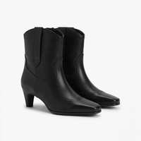 LEATHER WESTERN ANKLE BOOTS IN BLACK