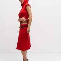 WOOL HOODED BUTTONED KNIT TOP IN RED