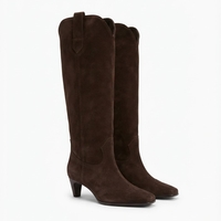 SUEDE WESTERN KNEE-HIGH BOOTS IN DARK BROWN