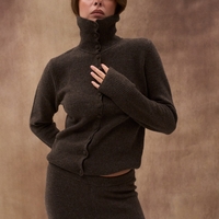 DARK BROWN WOOL HIGH NECK CARDIGAN