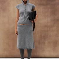 WOOL KNIT MIDI SKIRT IN GREY