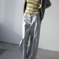 STRIPED KNIT POLO TOP