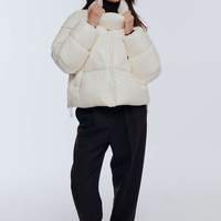 WHITE SHORT DOWN JACKET WITH ASYMMETRICAL COLLAR