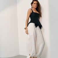 LINEN BALLOON PANTS WITH ANKLE TIES
