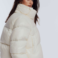 WHITE SHORT DOWN JACKET WITH ASYMMETRICAL COLLAR