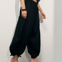 LINEN BALLOON PANTS WITH ANKLE TIES