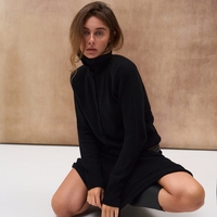 BLACK WOOL HIGH NECK CARDIGAN