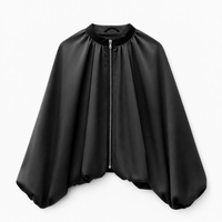 SATIN ZIP-UP BOMBER IN BLACK