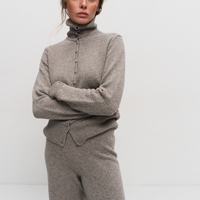 GREY WOOL HIGH NECK CARDIGAN