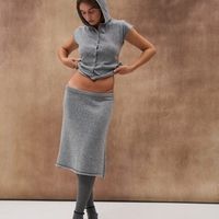 WOOL KNIT MIDI SKIRT IN GREY