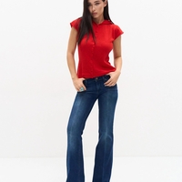 WOOL HOODED BUTTONED KNIT TOP IN RED