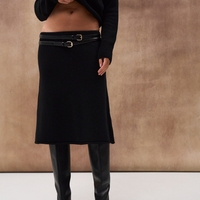 BLACK KNIT MIDI SKIRT
