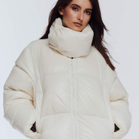 WHITE SHORT DOWN JACKET WITH ASYMMETRICAL COLLAR