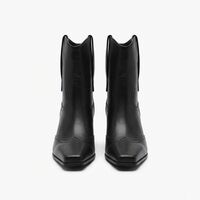 LEATHER WESTERN ANKLE BOOTS IN BLACK