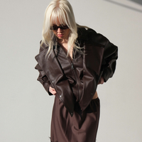 CHOCOLATE FAUX LEATHER OVERSIZED JACKET