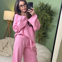 Дамски плетен комплект Cozy Vibe (пуловер + панталон)-розово