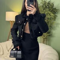 Дамски елегантен комплект сако и миди пола-черно