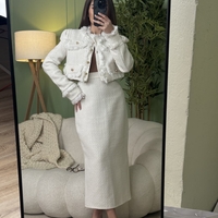 Дамски елегантен комплект сако и миди пола-бяло