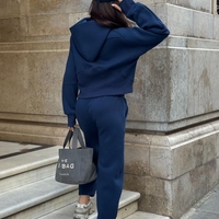 Дамски спортен комплект с цип и качулка (суитшърт + панталон)-син