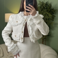 Дамски елегантен комплект сако и миди пола-бяло