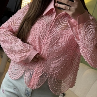 Дамска елегантна розова  дантелена риза с релефен ефект