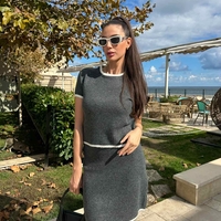 Комплект с пола и блуза с контрастен кант в сиво