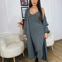 Дамски сив комплект – рокля и жилетка