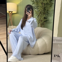 Дамски плетен комплект Cozy Vibe (пуловер + панталон)-виолетово