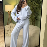 Дамски плетен комплект Cozy Vibe (пуловер + панталон)-виолетово