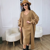 Дамски камел  комплект – рокля и жилетка