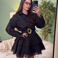 Елегантна кафява  дамска рокля с колан и дантелени детайли