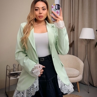 Дамско сако с дантелени акценти-мента