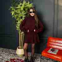 Комплект поло и пола с плисиран дизайн-бордо