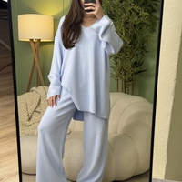 Дамски плетен комплект Cozy Vibe (пуловер + панталон)-виолетово