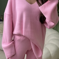 Дамски плетен комплект Cozy Vibe (пуловер + панталон)-розово