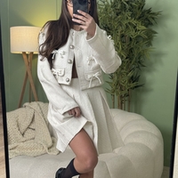 Дамски елегантен комплект сако и плисирана пола-екрю