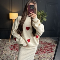 Комплект рокля и пуловер със сърца-бяло