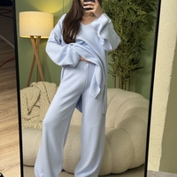 Дамски плетен комплект Cozy Vibe (пуловер + панталон)-виолетово