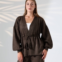 Дамски кафяв комплект – жилетка и панталон