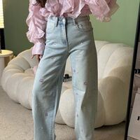 Дамски дънки с декоративен принт и висока талия,, Kiss