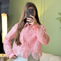 Дамска елегантна розова  дантелена риза с релефен ефект