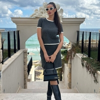 Комплект с пола и блуза с контрастен кант в сиво