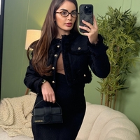 Дамски елегантен комплект сако и миди пола-черно