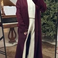 Дълга жилетка с широка кройка в цвят бордо