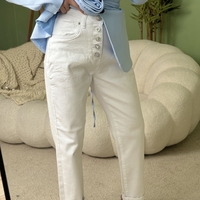 Дамски елегантен панталон с висока талия и декоративни копчета