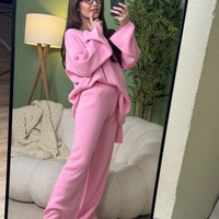 Дамски плетен комплект Cozy Vibe (пуловер + панталон)-розово