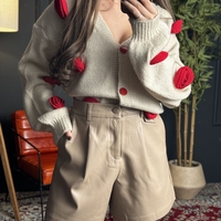 Кожени панталонки с висока талия в бежово