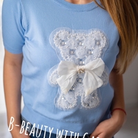 Дамска блуза „Teddy Elegance“ – Фино плетиво в синьо