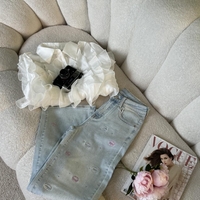 Дамски дънки с декоративен принт и висока талия,, Kiss