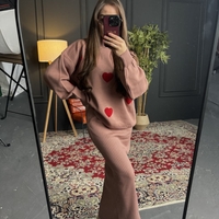 Комплект рокля и пуловер със сърца-розово